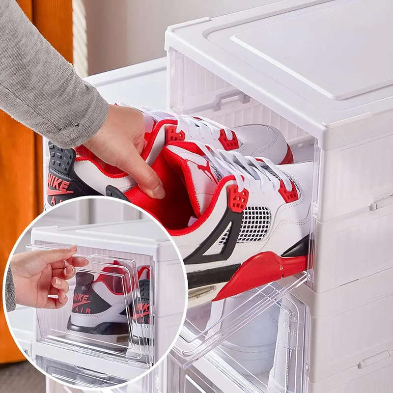 Homecloud Drop Front Foldable Shoe Organizer Collapsible Shoe Rack, Clear-Door Design For Effortless