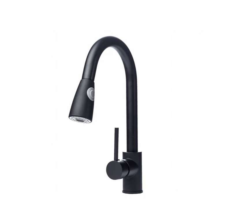 Pull-down black kitchen sink taps