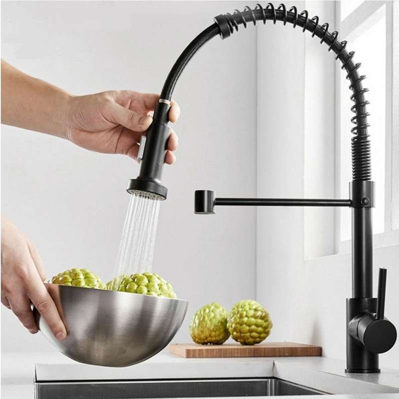 Matte Black Spring Kitchen Sink Tap Mixer