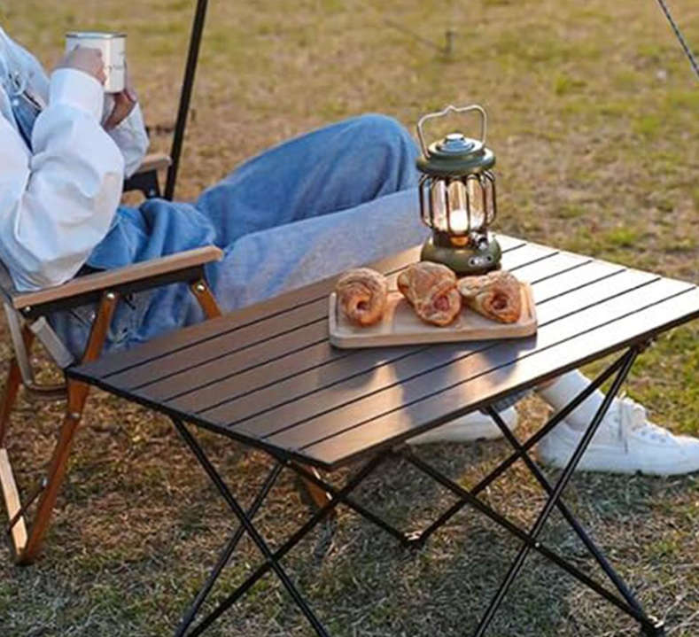 Metal Picnic Table (Size Medium, Black, Knock Down) - Open Box