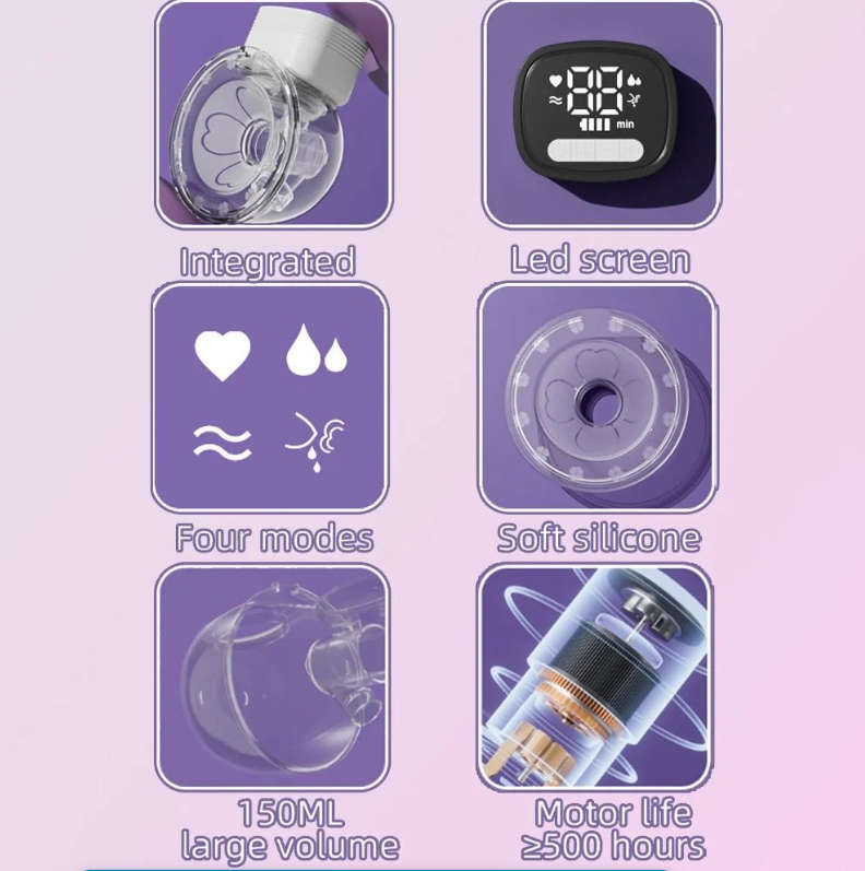 Wearable Hands-Free Electric Breast Pump Mute Stealth 180ML Capacity - Pink
