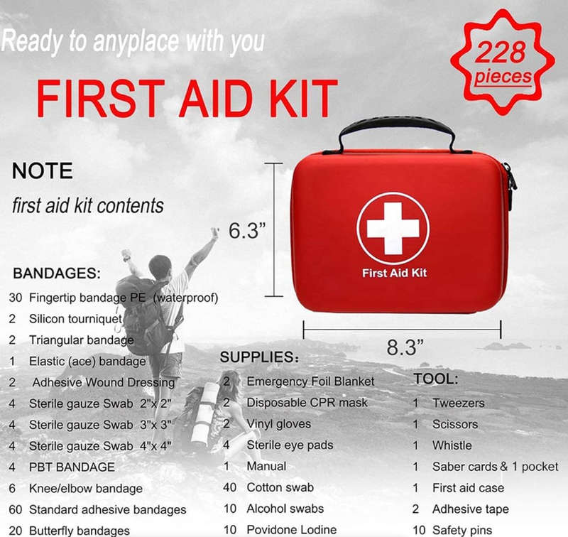 Portable Multi-Purpose Emergency First Aid Kit - 228-Piece Set