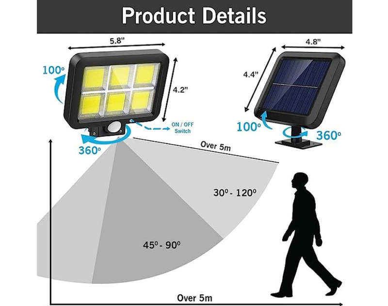 120 Bright COB White Solar LED Light With Solar Panel - Open Box