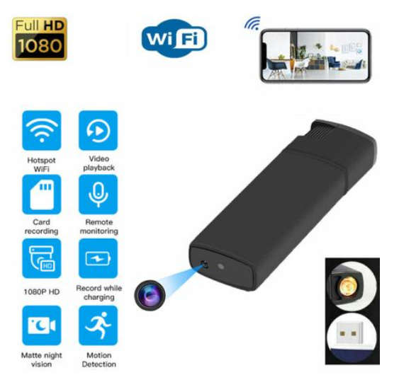 Portable Wireless Wifi Lighter Shaped Camera 1080P With "Lookcam" App - Open Box