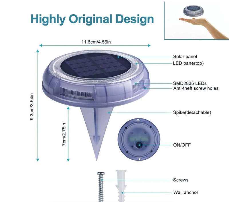 8 LED Outdoor Solar Ground Disk Light FO-TA015 - Open Box