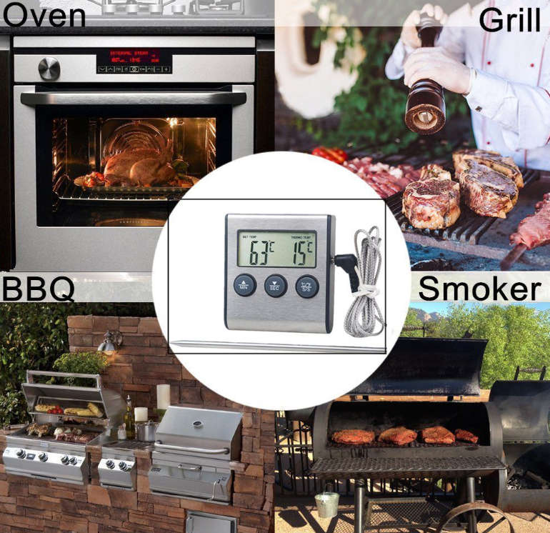Multi-function Digital Grill BBQ Oven Meat Thermometer/Timer