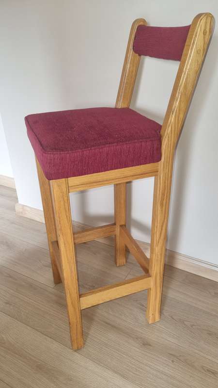 Solid wood high back bar chairs (5 of). Upholstered seat and back - SALE
