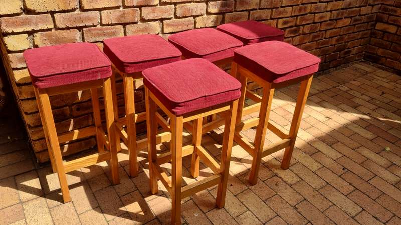 Bar Stools (6 of) - solid wood and upholstered