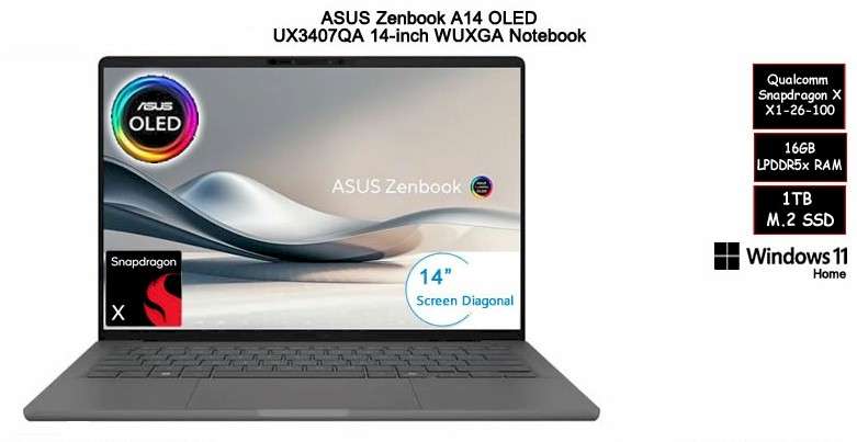 ASUS ZENBOOK A14 OLED UX2407QA 14 INCH WUXGA NOTEBOOK