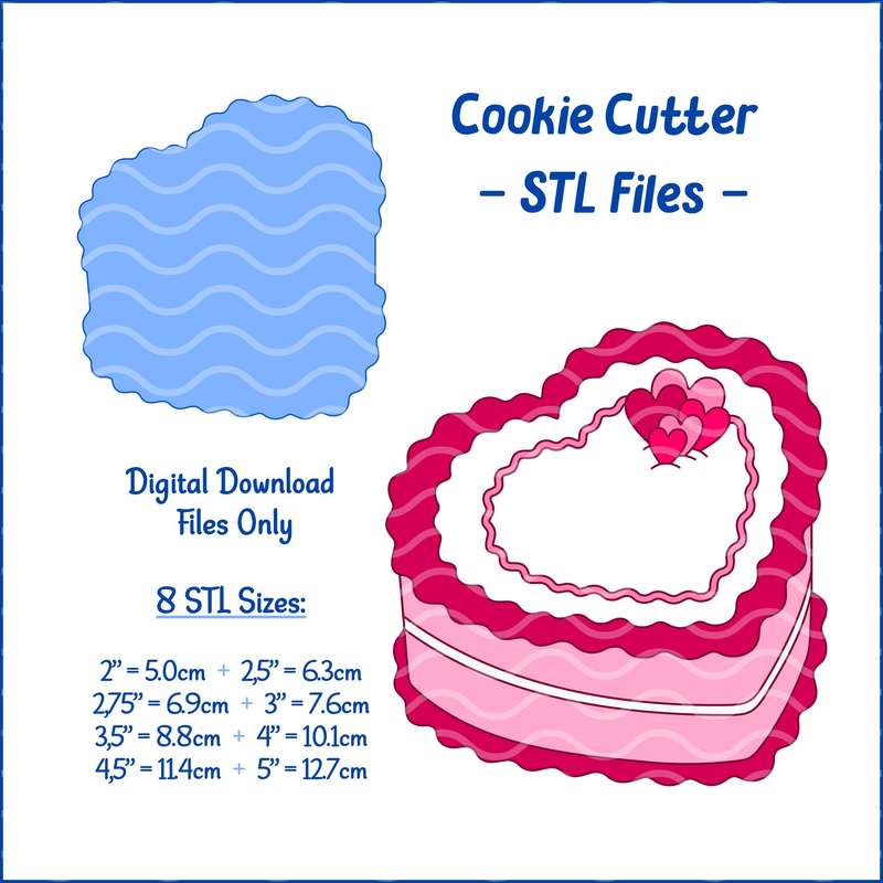 Digital Product - Heart Shape Cake - 8 STL Cookie cutter files only