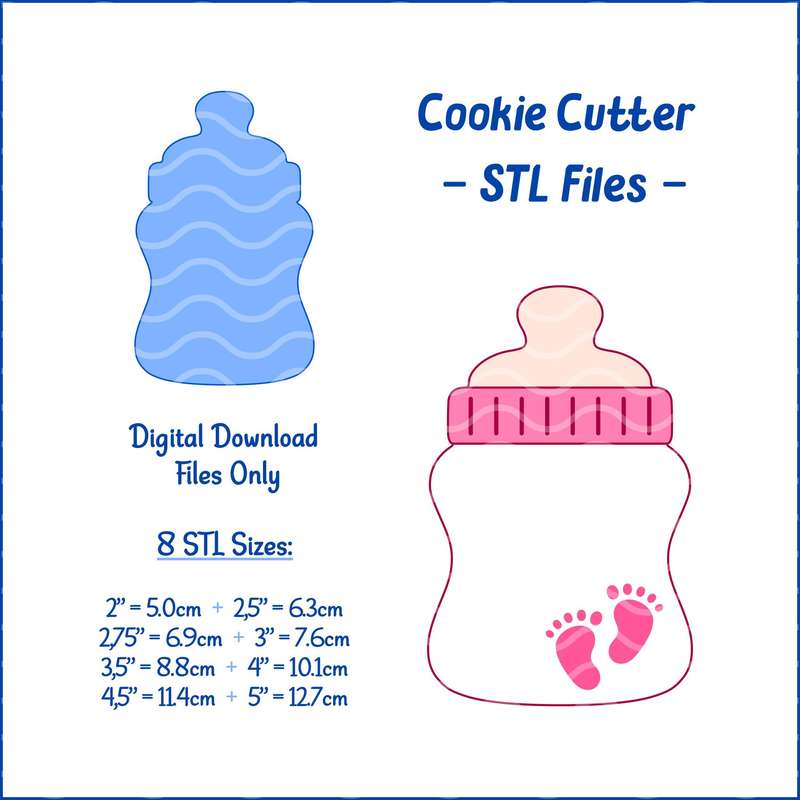 Digital Product - Baby Bottle - Baby Shower - 8 STL Cookie cutter files only