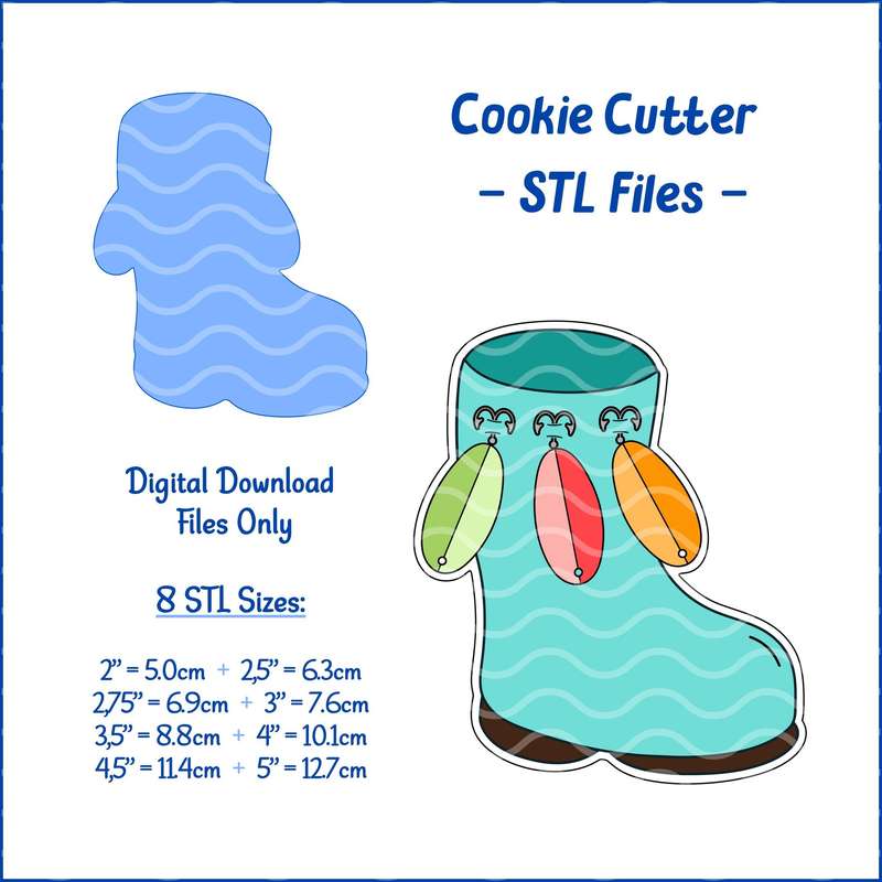 Digital Product - Fishing Boot - 8 STL Cookie cutter files only