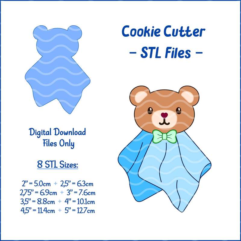 Digital Product - Baby Boy Bear Blanket - Baby Shower - 8 STL Cookie cutter files only