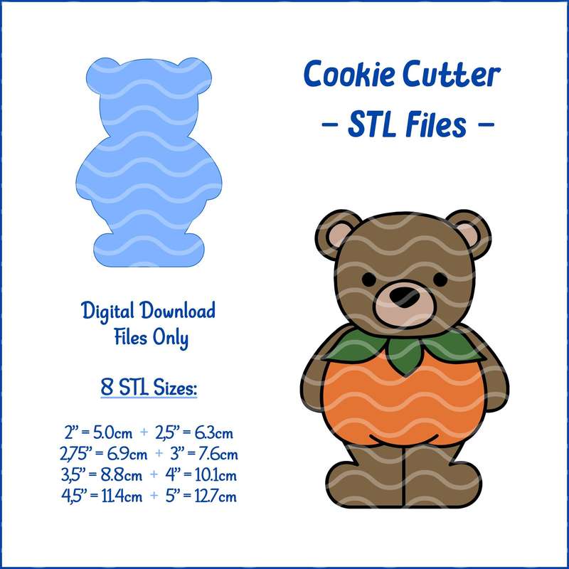 Digital Product - Pumpkin Bear - Fall / Thanksgiving - 8 STL Cookie cutter files only