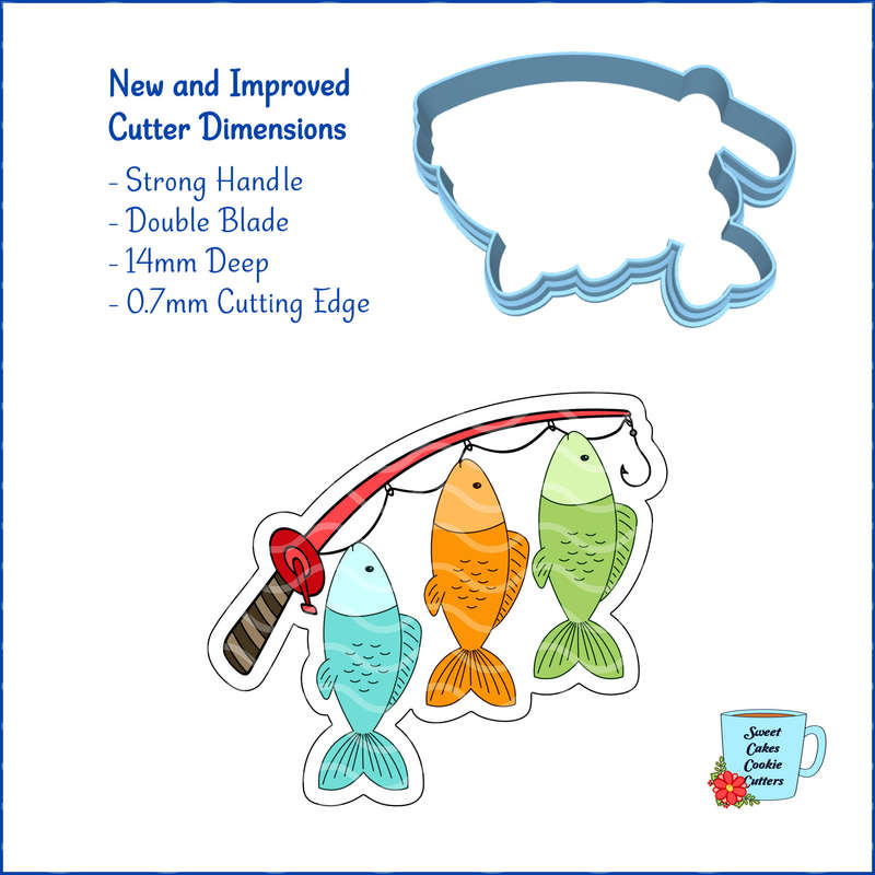 Digital Product - Fishing Pole with Fish - Father's day - 8 STL Cookie cutter files only