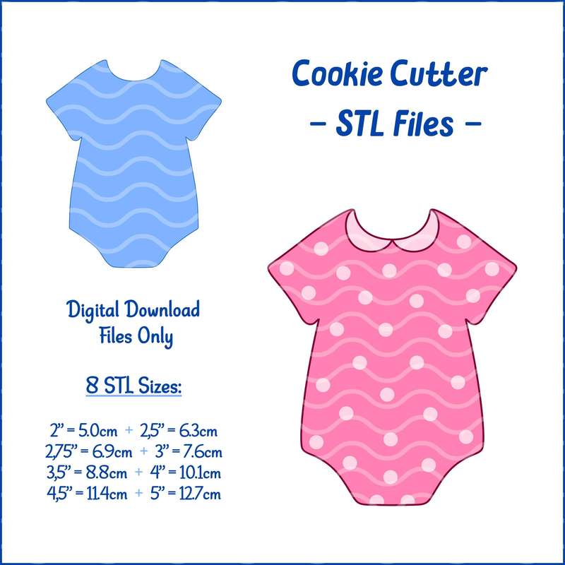 Digital Product - Baby Onesie - Baby Shower - 8 STL Cookie cutter files only