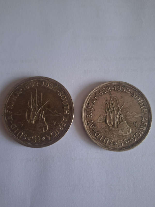 2 5 shillings 1952 George VI silver coins South Africa