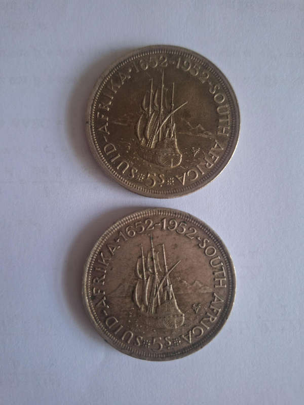 2 5 shillings 1952 George VI silver coins South Africa