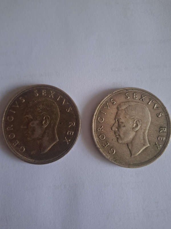2 5 shillings 1952 George VI silver coins South Africa