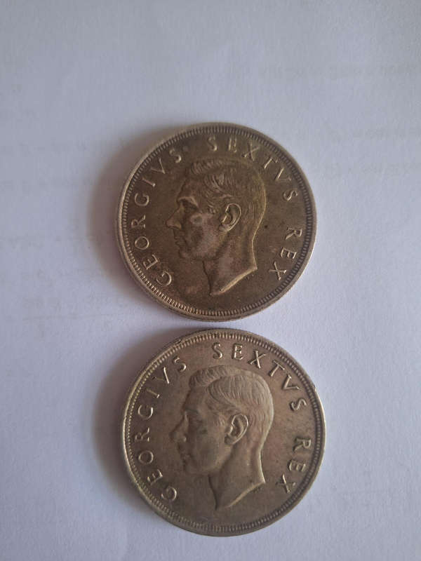2 5 shillings 1952 George VI silver coins South Africa