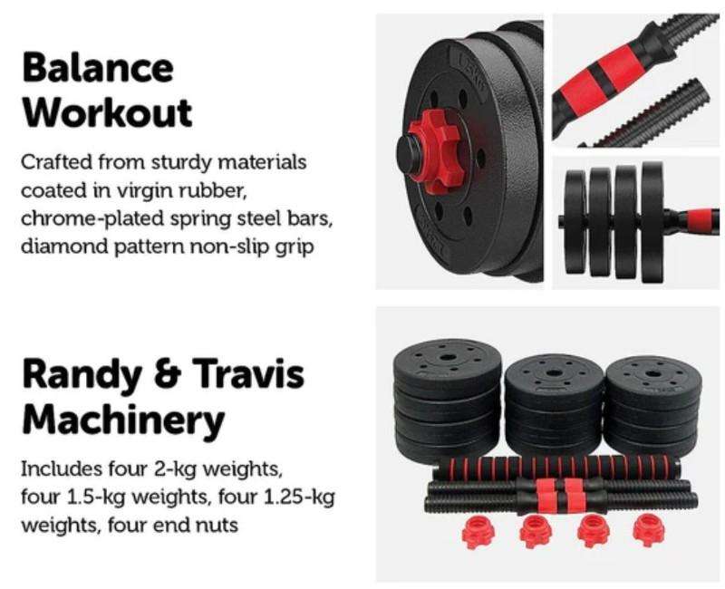 Adjustable Dumbbells Set With Extension Bar Conversion to Barbell - 20kg
