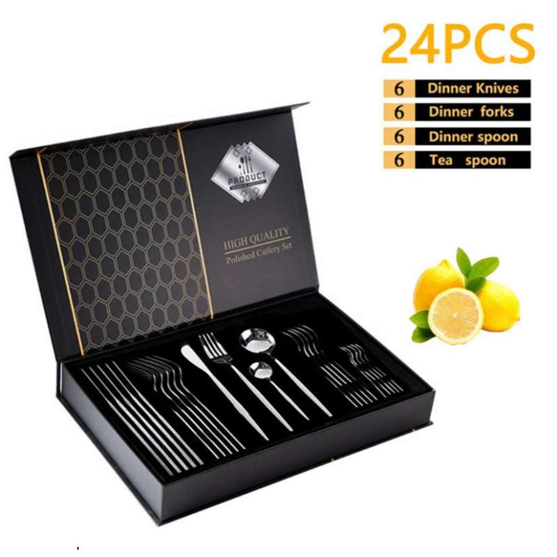 24 Piece Stainless Steel Cutlery Set in Elegant Storage box - Silver