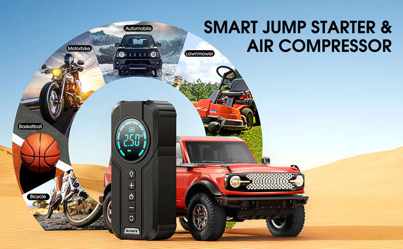 Smart Portable Lithium Jump Starter Power Bank Portable Air Compressor Car Battery Booster