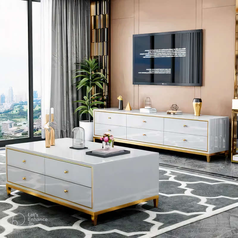 Luxury High-Gloss Coffee Table & TV Stand Set