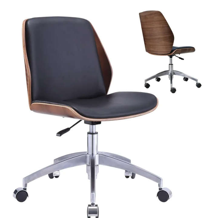 Solid Wood Leather Armless Executive Work Chair