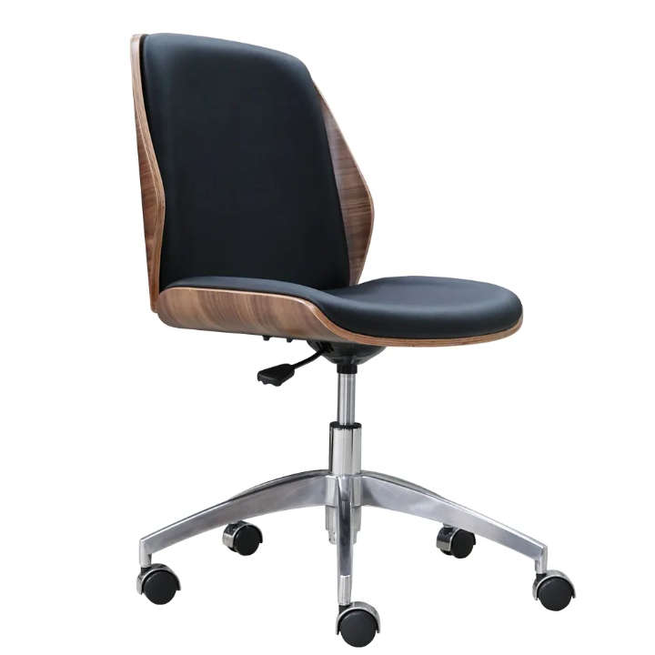 Solid Wood Leather Armless Executive Work Chair