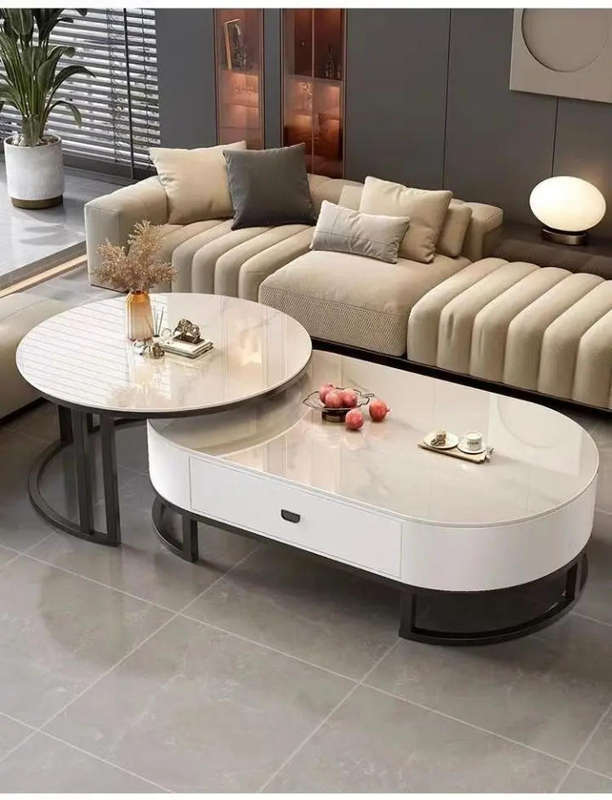 Modern 2 Piece Marble Nesting Coffee Table Set