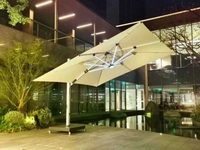 Luxury Outdoor LED Cantilever Patio Umbrella with Solar-Powered Lights | 360° Rotation 3x3M