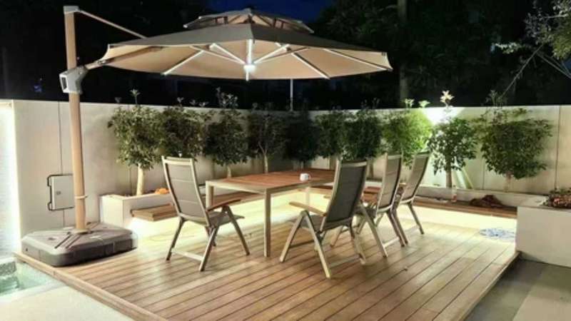 Luxury Outdoor LED Cantilever Patio Umbrella with Solar-Powered Lights | 360° Rotation 3x3M