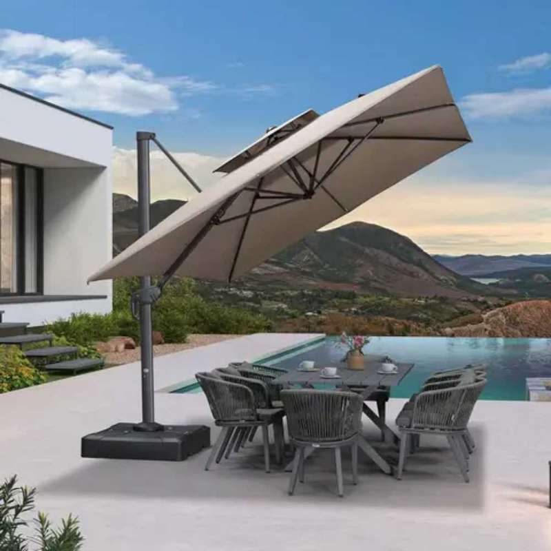 Luxury Outdoor LED Cantilever Patio Umbrella with Solar-Powered Lights | 360° Rotation 3x3M