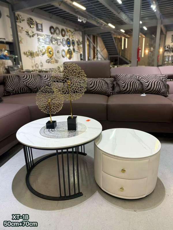 Modern 2 Piece Round Double Storage Marble Nesting Coffee Table Set