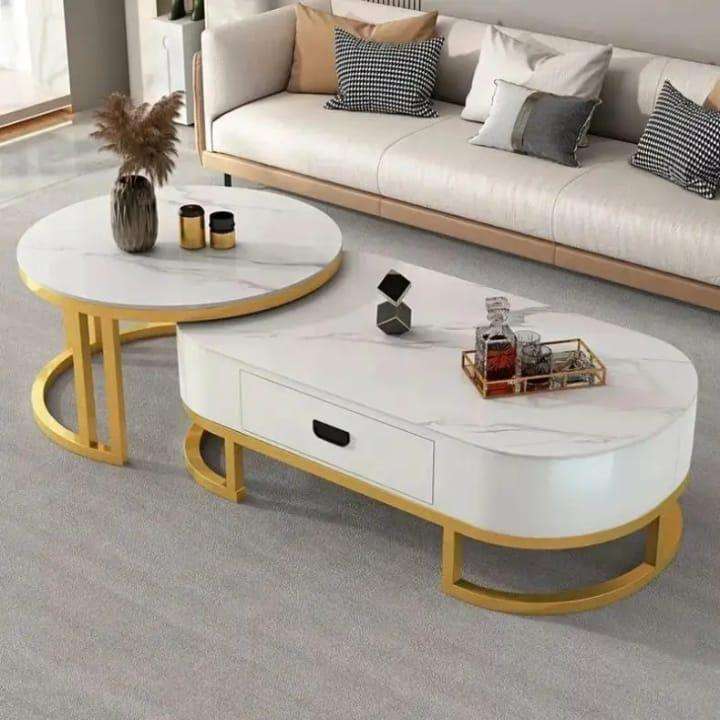 Modern 2 Piece Marble Nesting Coffee Table Set