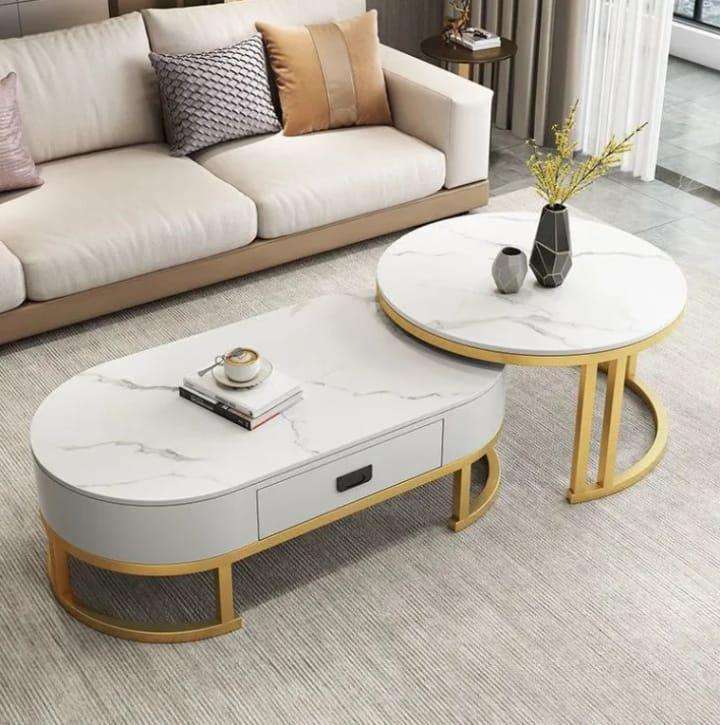 Modern 2 Piece Marble Nesting Coffee Table Set