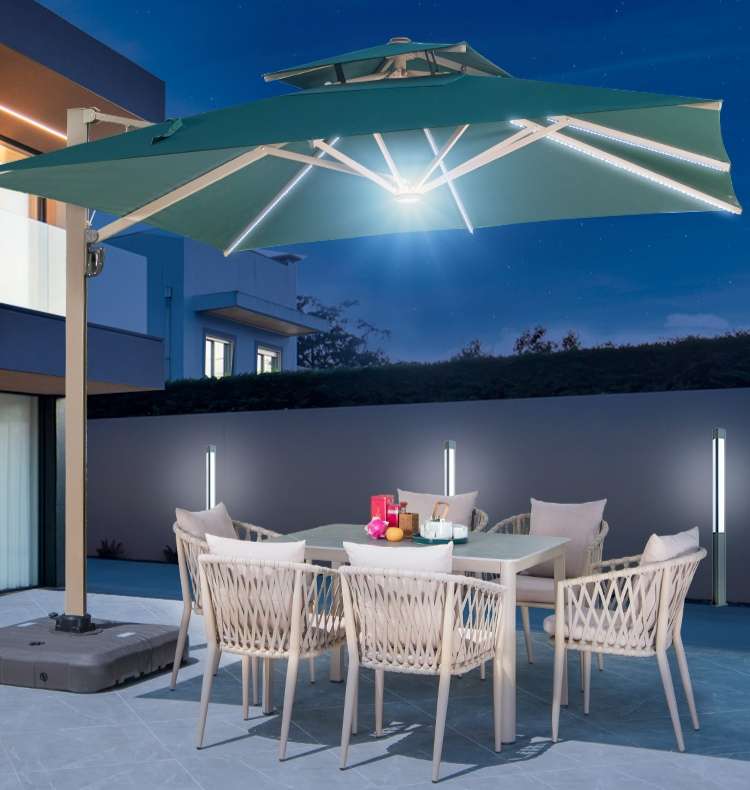 Roma Italia Luxury Cantilever Patio Umbrella with LED Lights