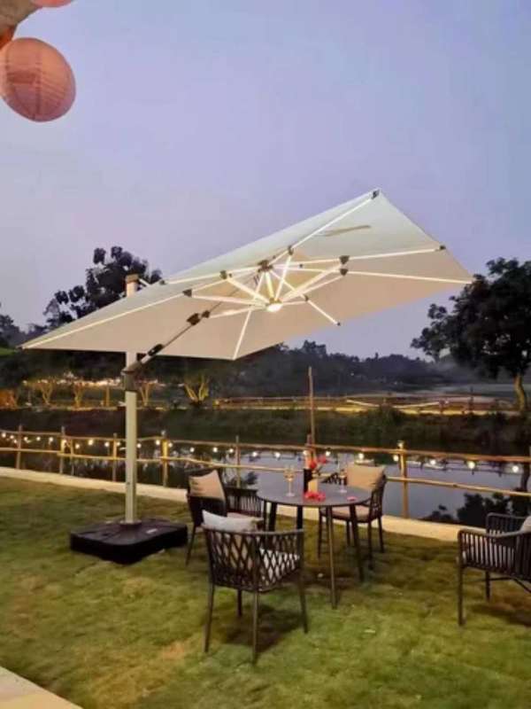 Luxury Outdoor LED Cantilever Patio Umbrella with Solar-Powered Lights | 360° Rotation 3x3M