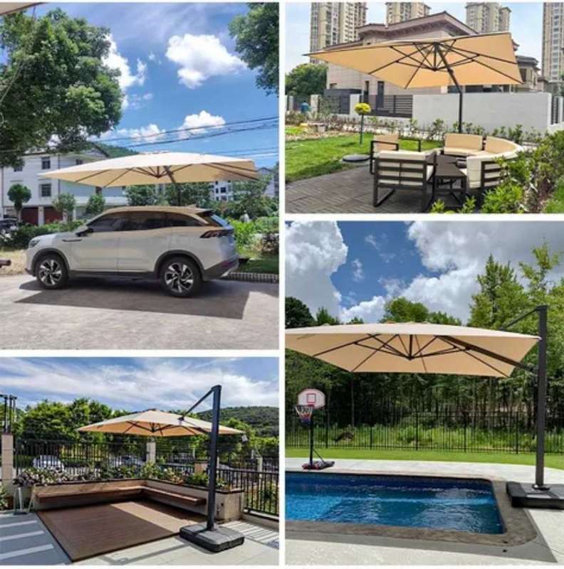 Luxury Outdoor LED Cantilever Patio Umbrella with Solar-Powered Lights | 360° Rotation 3x3M