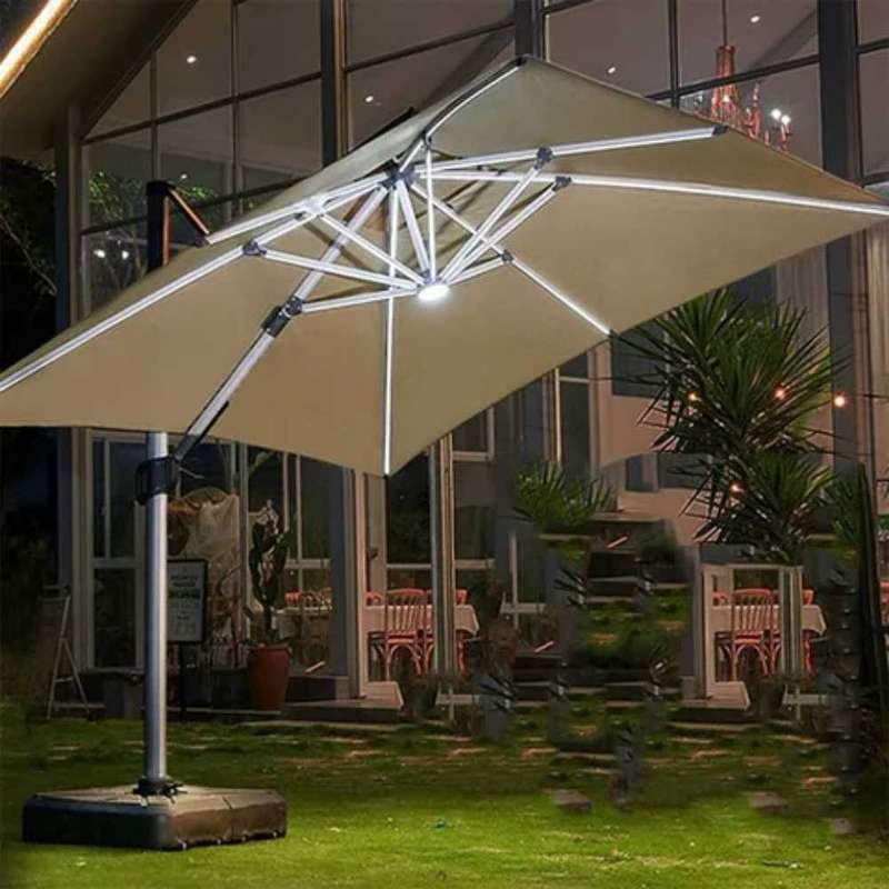Luxury Outdoor LED Cantilever Patio Umbrella with Solar-Powered Lights | 360° Rotation 3x3M