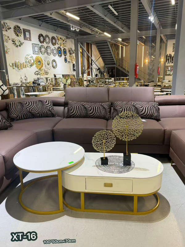 Modern 2 Piece Marble Nesting Coffee Table Set