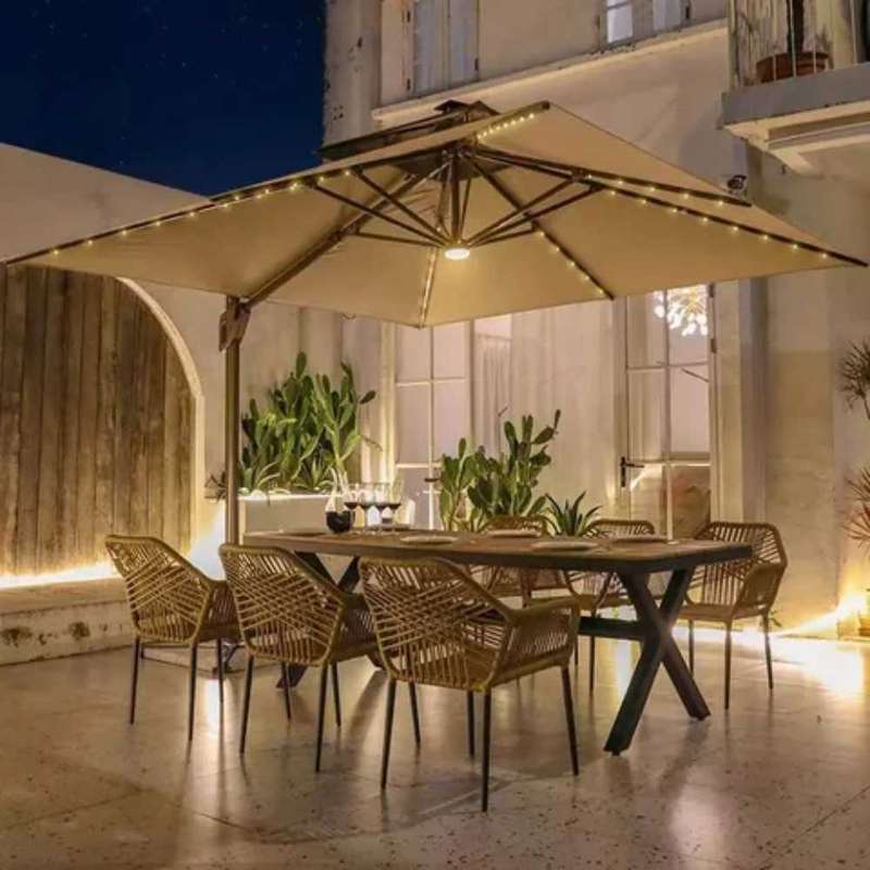Luxury Outdoor LED Cantilever Patio Umbrella with Solar-Powered Lights | 360° Rotation 3x3M