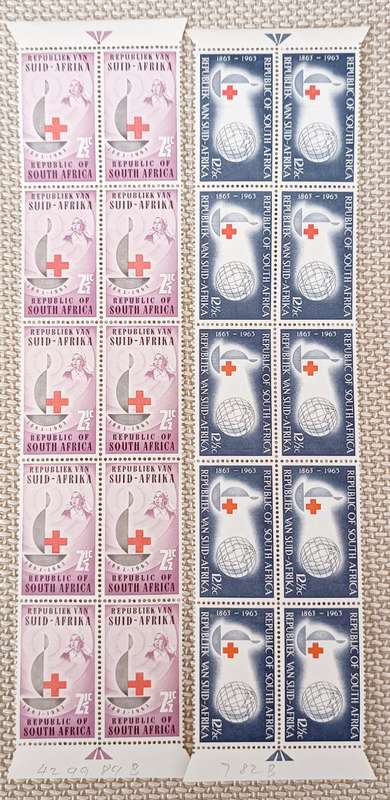 RSA  1963 RED CROSS 2 X FINE STRIPS OF 10 MNH