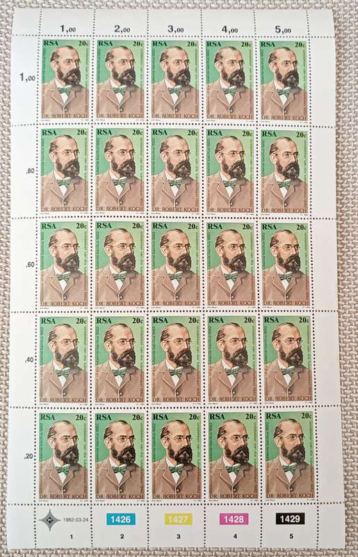 RSA  1982 20c DR. ROBERT KOCH FULL SHEET MNH
