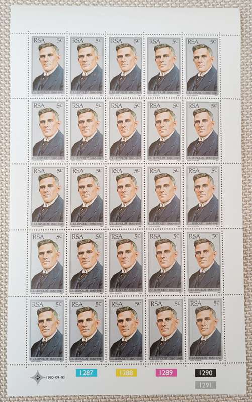 RSA  1980 5c C. LOUIS LEIPOLDT FULL SHEET MNH