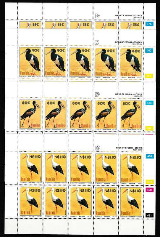 NAMIBIA 1994 BIRDS OF ETOSHA IN FULL SHEETS