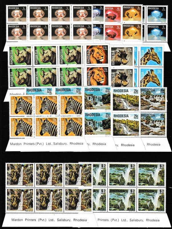 RHODESIA 1978 4th DEF. ISSUE SET IMPRINT BLOCKS MNH