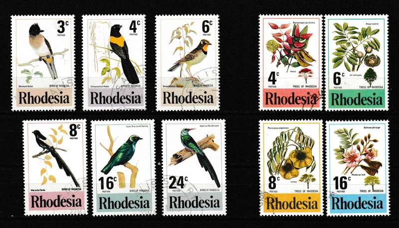 RHODESIA 2 X SETS USED BIRDS AND TREES