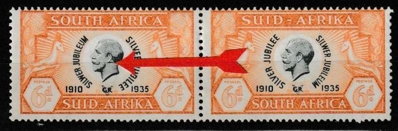 UNION 1935 KING GEORGE V MM 6d PAIR ,TAGGED EAR VARIETY MH VF ,SCARES IN TOP PAIR